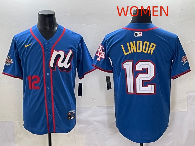 Women 2025 Los Angeles Dodgers 12 Lindor Blue Nike 2025 MLB All Star Jersey style 008